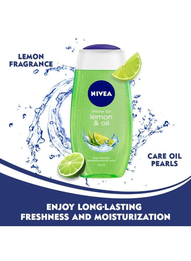 NIVEA Lemon and oil 250ml Body Wash (Pack of 3)| Shower Gel with Scent of Lemon and Care Oil | Pure Glycerin for Instant Soft & Summer Fresh Skin|Microplastic Free |Clean, Healthy & Moisturized Skin - Image 2